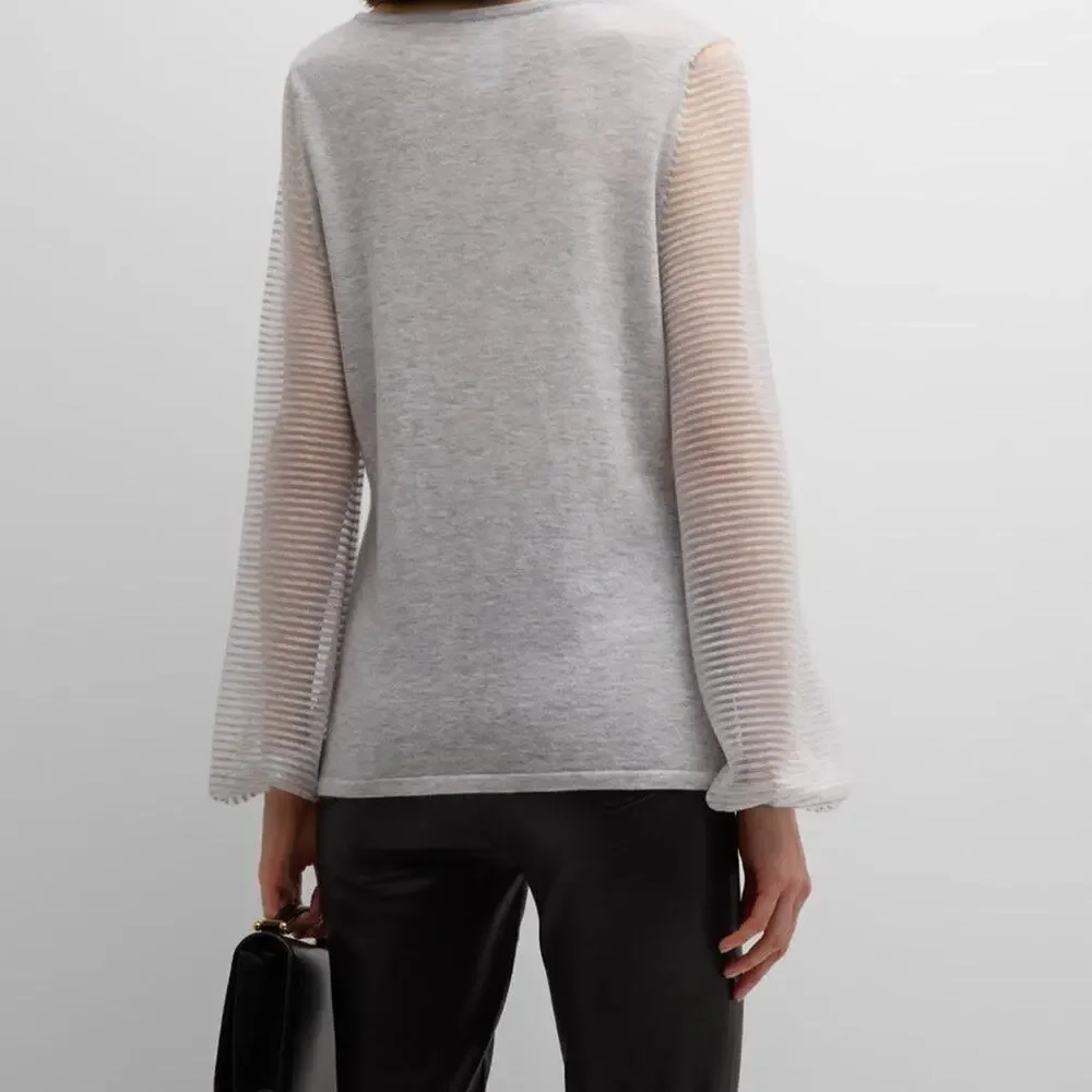 Neiman Marcus Cashmere Collection Sweater with Sheer Ottoman Sleeves Size Large - Picture 12 of 14